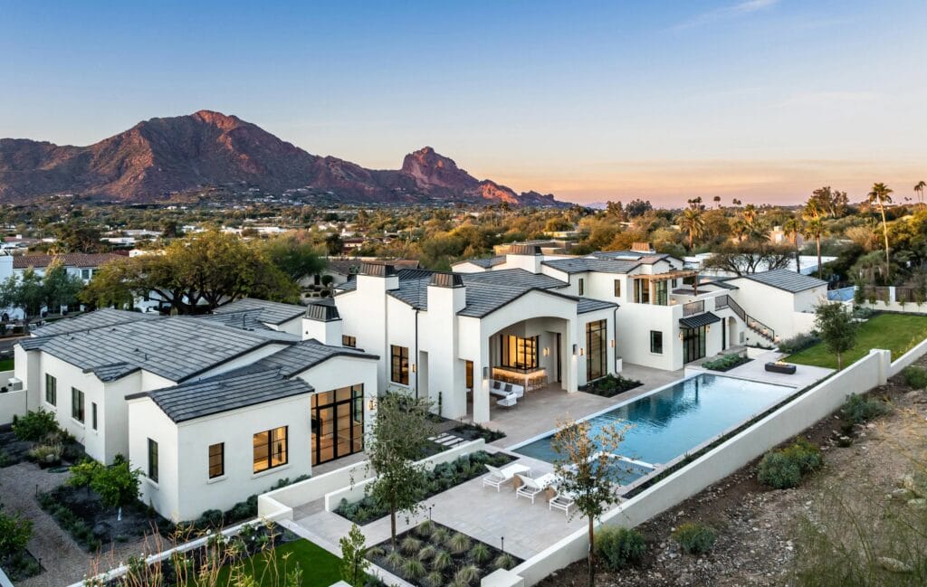 Luxury modern house with mountain view in Scottsdale, Arizona.