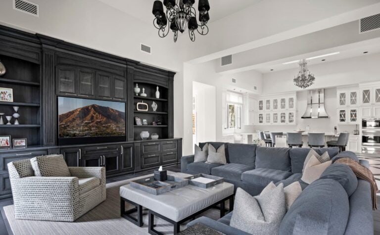 Luxury family room interior of a Scottsdale, Arizona home, ideal for California families relocating